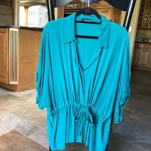 Zara Tie Waist Teal Top
